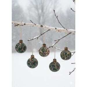 Handmade French Fabric Baubles 3” Clairefontaine Textile Ornaments x 6, France